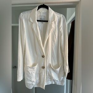 Madewell White Linen Blazer with Button Detail